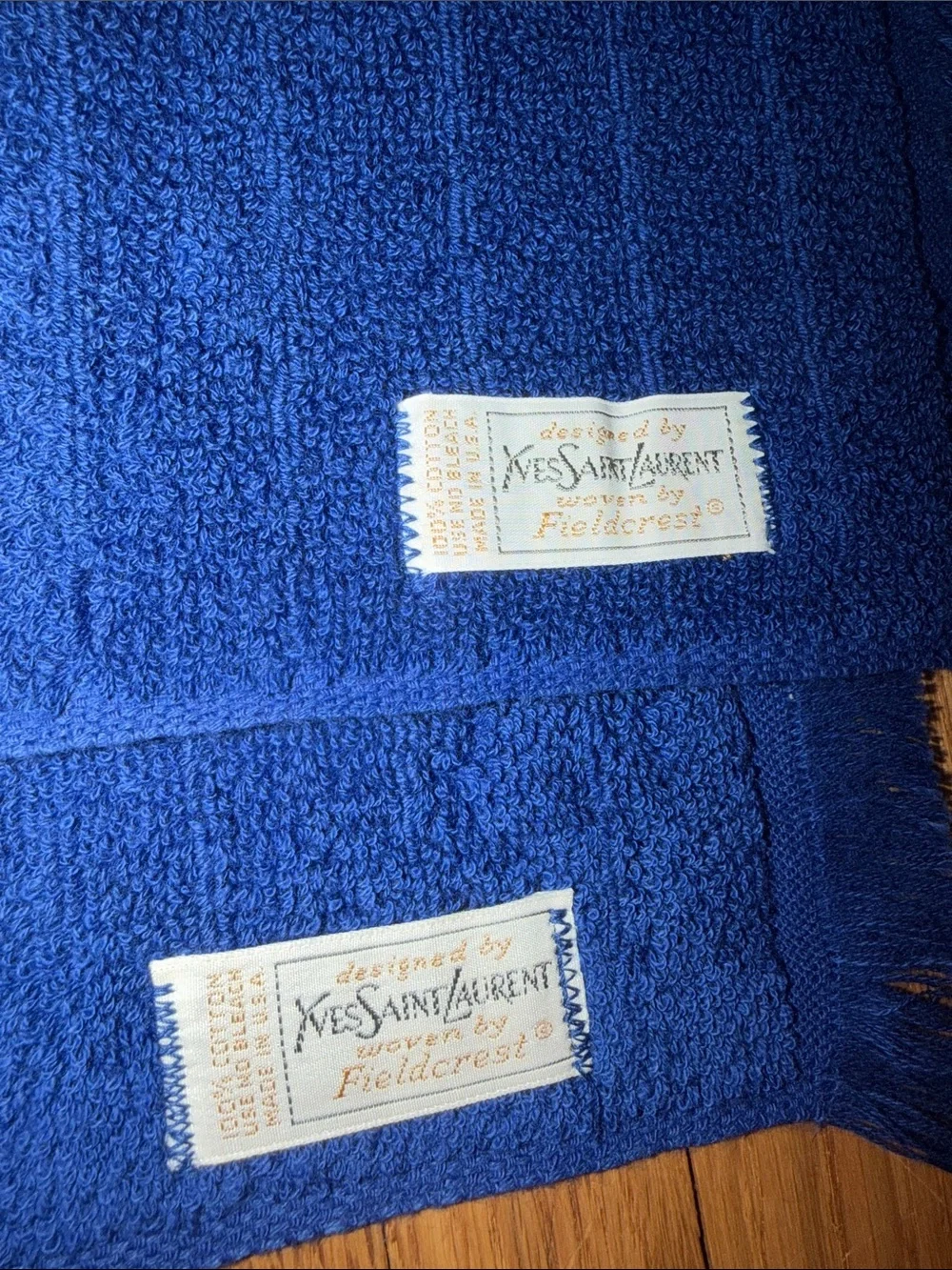 Vintage YSL fieldcrest blue & purple towels 2 hand towels & 2 wash cloths